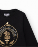 Camiseta preta de manga comprida para menina com estampa dourada
