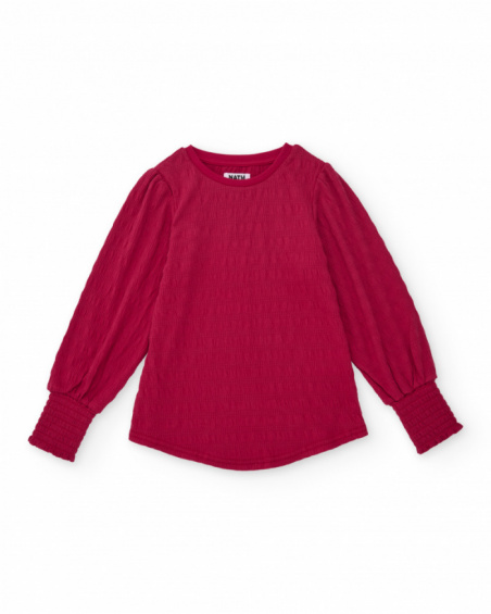 Camisola de menina em vermelho com mangas compridas abalonadas