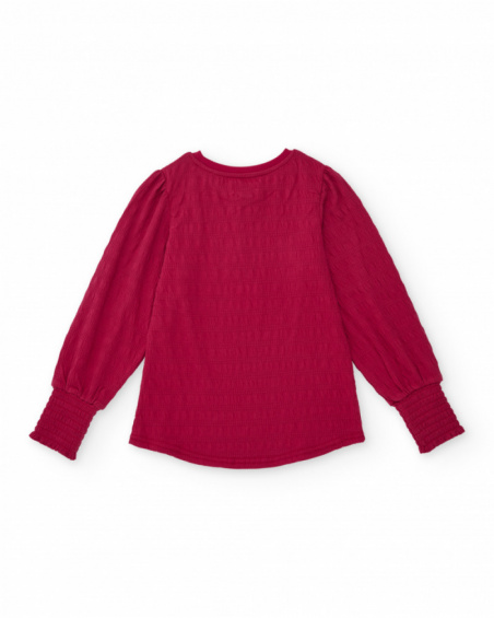 Camisola de menina em vermelho com mangas compridas abalonadas