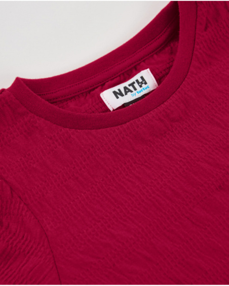 Camisola de menina em vermelho com mangas compridas abalonadas