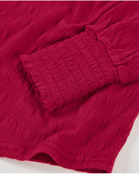 Camisola de menina em vermelho com mangas compridas abalonadas