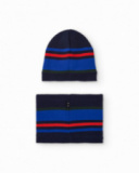 Conjunto de gorro e gola em malha com riscas multicolor