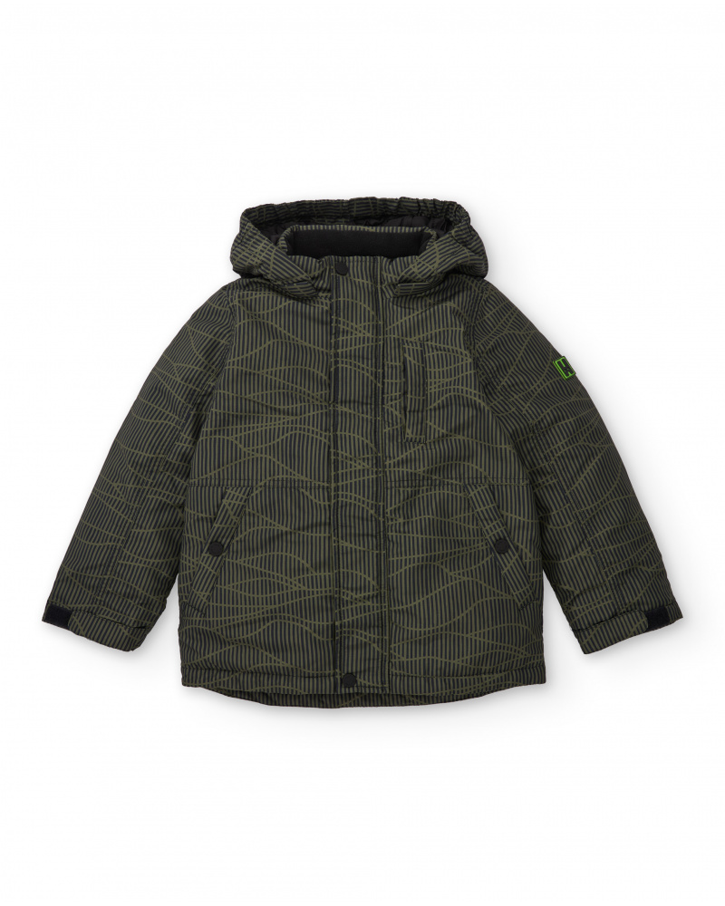 Casaco acolchoado de menino com estampado geométrico verde