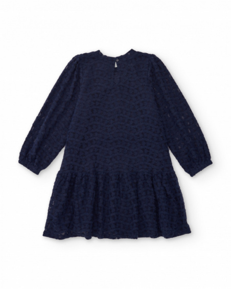 Vestido para menina em azul-marinho com renda e manga comprida