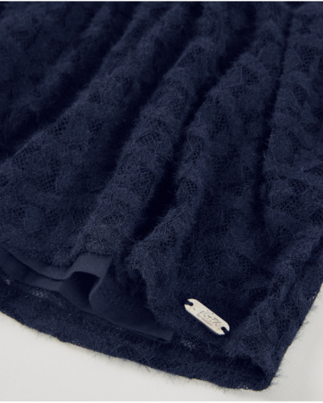 Vestido para menina em azul-marinho com renda e manga comprida