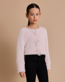 Cardigã de tricô para menina rosa com laço decorativo | tuc tuc