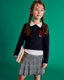 Camiseta polo de manga comprida para menina em azul-marinho com gola contrastante | tuc tuc