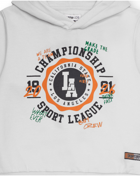 Moletom rosa com capuz e estampa esportiva para menino | tuc tuc