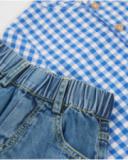 Conjunto para recém-nascido em tecido plano com estampado vichy