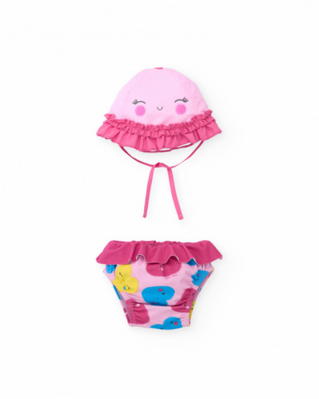 Fato de banho para recém-nascido em tecido com folho decorativo