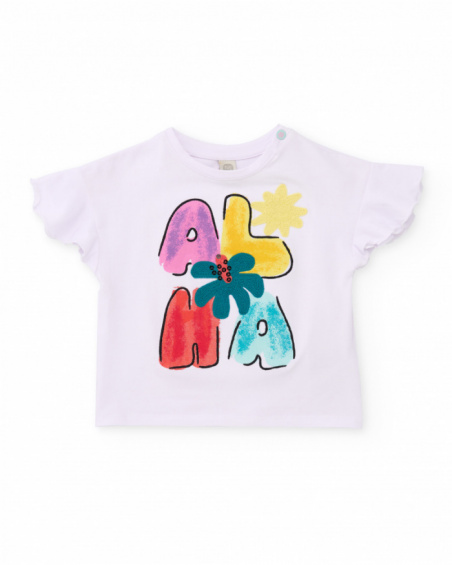 T-shirt de menina em malha com mangas com folho