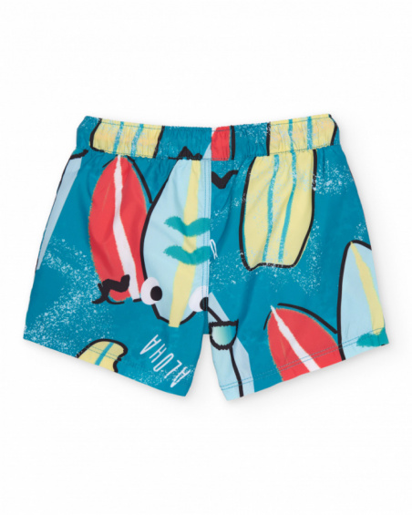 Calção de banho de menino em tecido plano com estampado de