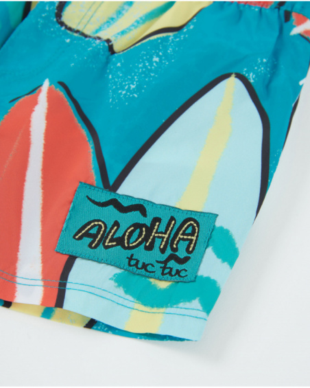 Calção de banho de menino em tecido plano com estampado de