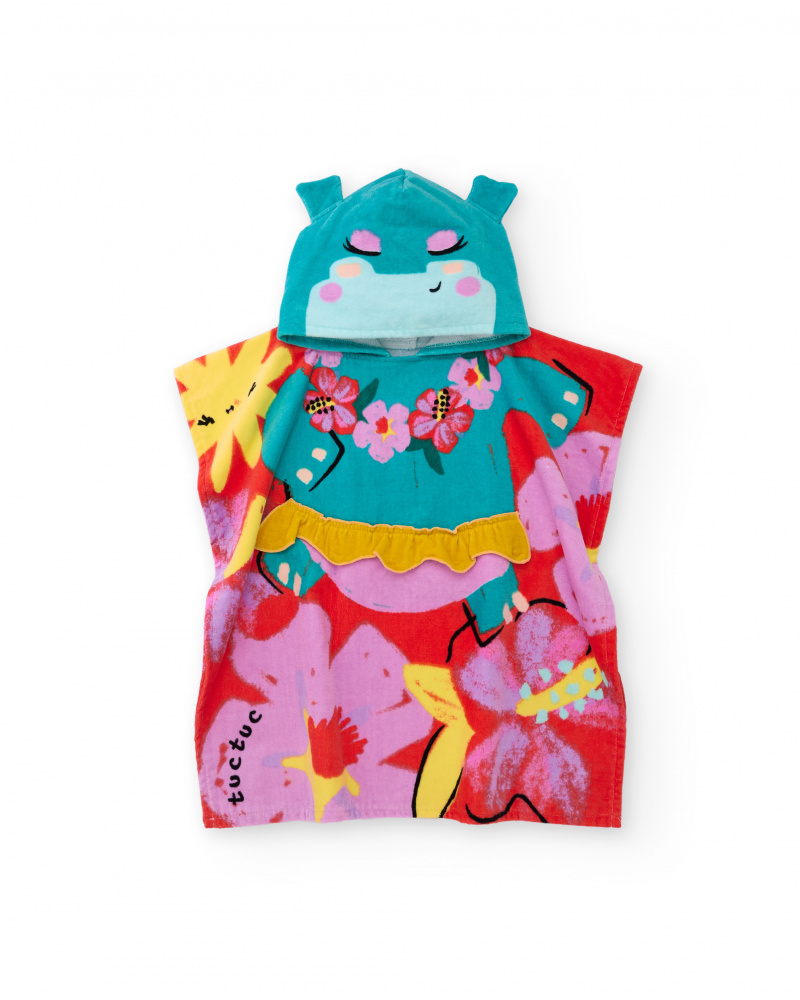 Toalha poncho de menina em malha com capuz