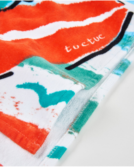 Toalha poncho de menino em malha com aplicações em relevo