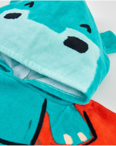 Toalha poncho de menino em malha com aplicações em relevo