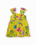 Vestido de menina em tecido plano com alças com folhos