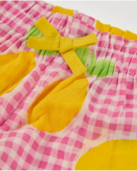 Calção de menina em tecido plano com estampado de limões