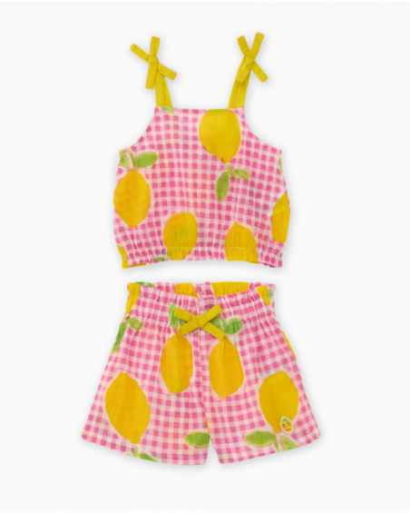 Conjunto de menina em tecido plano com design de limões
