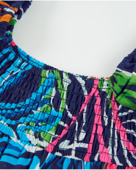 Vestido de menina em tecido plano com franzido elástico