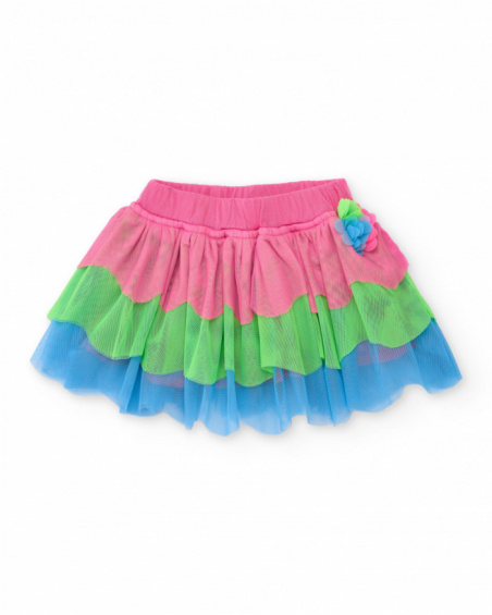 Saia de menina em tecido plano com camadas de tule
