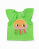 T-shirt de menina em malha com alças franzidas