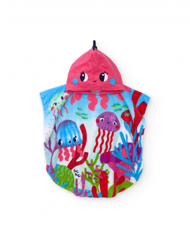 Toalha poncho de menina em malha com capuz