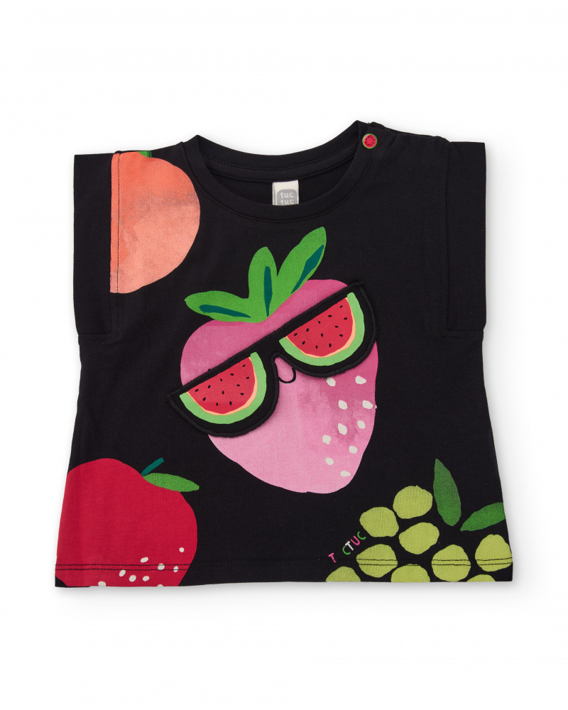 T-shirt de menina em malha com detalhe em relevo