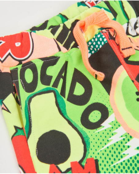 Bermuda de menino em malha com estampado banda desenhada