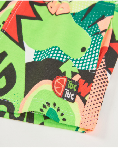 Bermuda de menino em malha com estampado banda desenhada