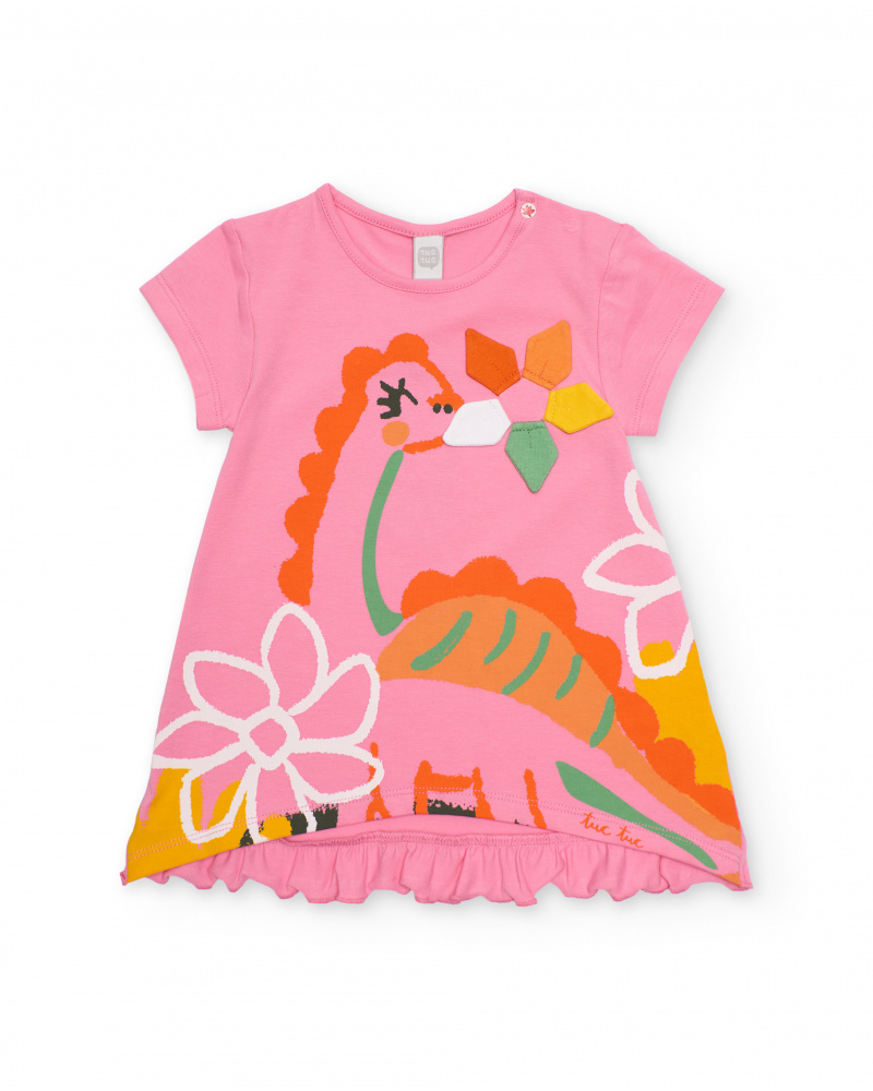 Vestido de menina em malha com gráfico de dinossauro