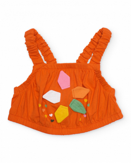 Top de menina em malha com detalhes em relevo