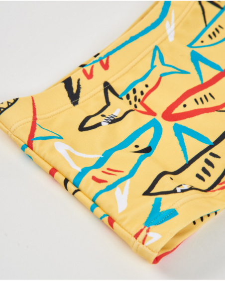 Calção de banho de menino em malha com estampado de tubarões