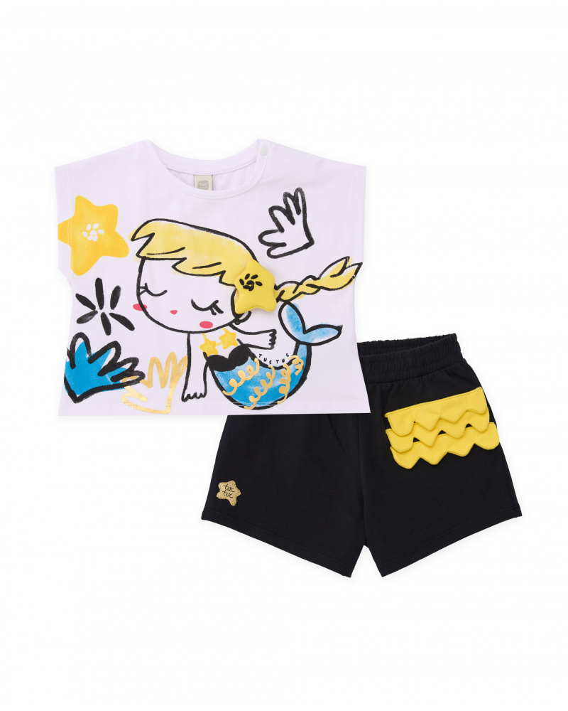 Conjunto de menina em malha com estampado de sereia