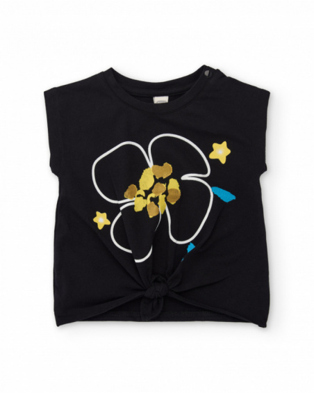 Camiseta de menina de malha com nó decorativo