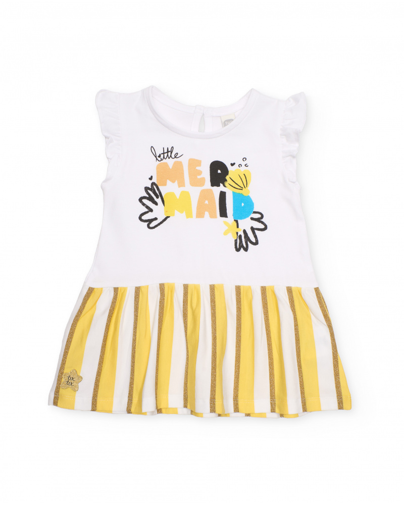 Vestido de menina em malha com riscas verticais