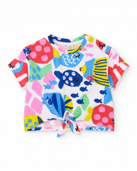 Camiseta de menina em malha com nó frontal