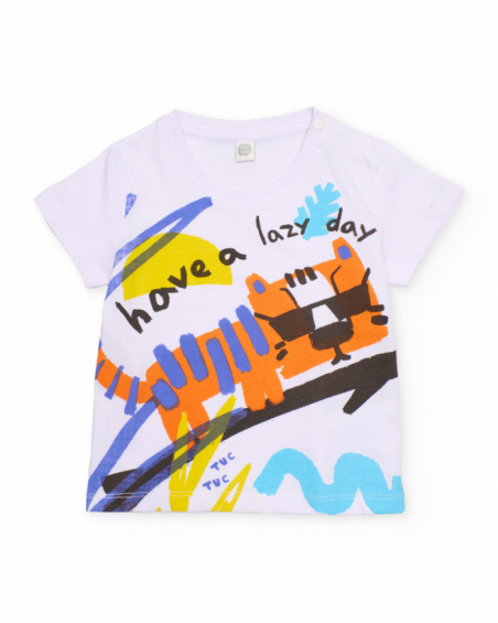 Conjunto de menino em malha com gráfico de tigre