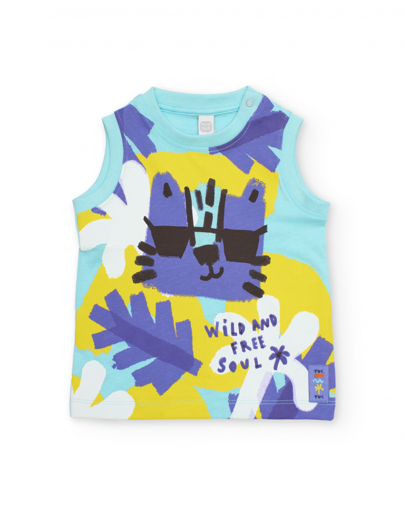 Camiseta de menino em malha com alças e fecho no ombro