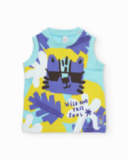 Camiseta de menino em malha com alças e fecho no ombro