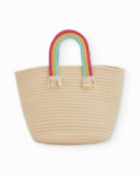 Bolsa de menina em tecido plano com flor acolchoada