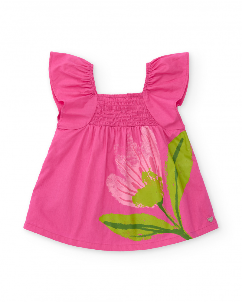 Vestido de menina em tecido plano com corpo franzido