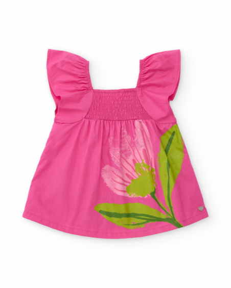 Vestido de menina em tecido plano com corpo franzido