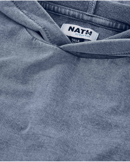 Sweatshirt de menino em malha e ganga com efeito lavado