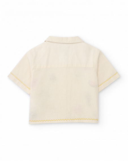 Camisa de menina lisa com bordados coloridos