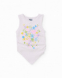 T-shirt de menina em malha com bainha em bico