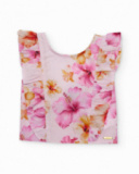 Camisa de menina em tecido plano com folhos laterais