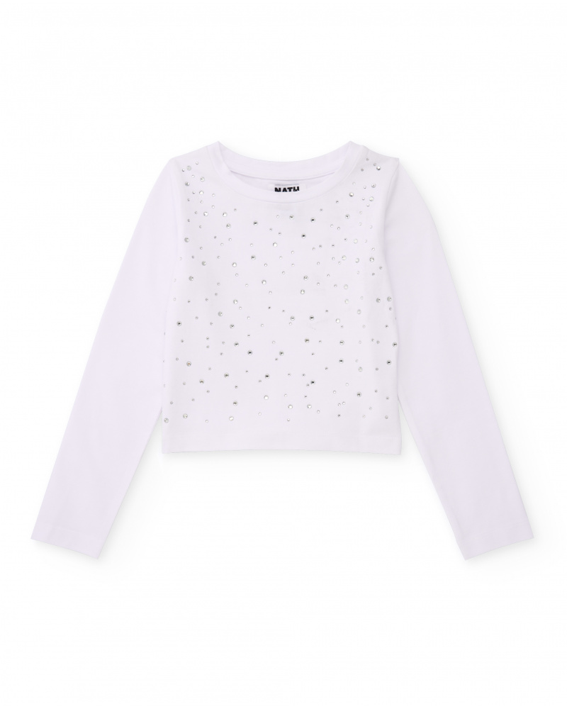 T-shirt de menina em malha com aplicações brilhantes