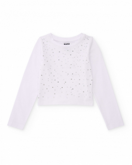 T-shirt de menina em malha com aplicações brilhantes