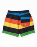 Calções de banho de menino em tecido plano com riscas multicolor